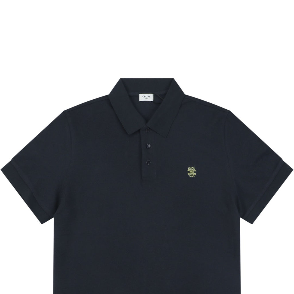 Celine Arc de Triomphe Embroidered Polo Short Sleeve — Black