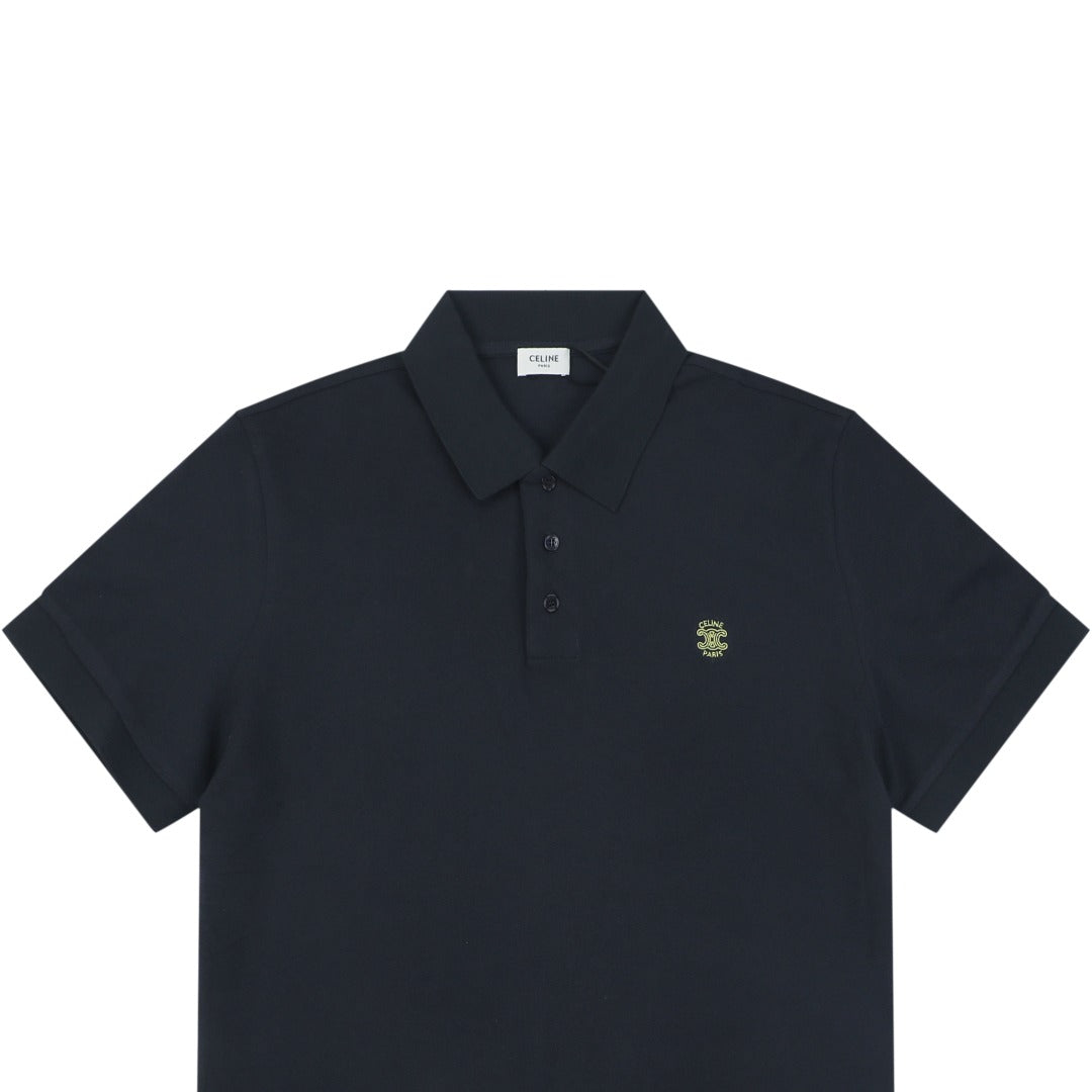 Celine Arc de Triomphe Embroidered Polo Short Sleeve — Black