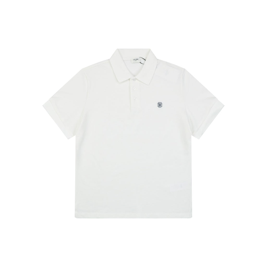 Celine Arc de Triomphe Embroidered Polo Short Sleeve — White