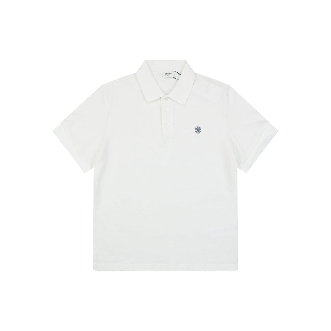 Celine Arc de Triomphe Embroidered Polo Short Sleeve — White