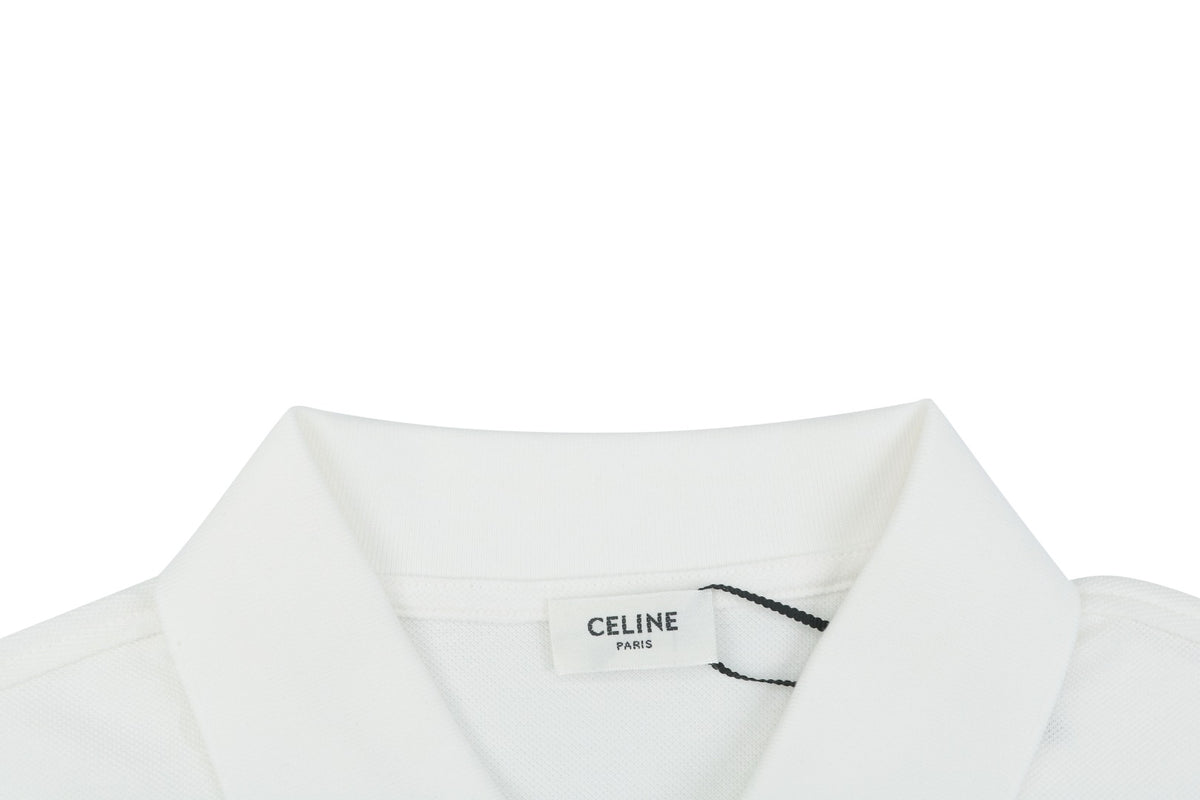Celine Arc de Triomphe Embroidered Polo Short Sleeve — White
