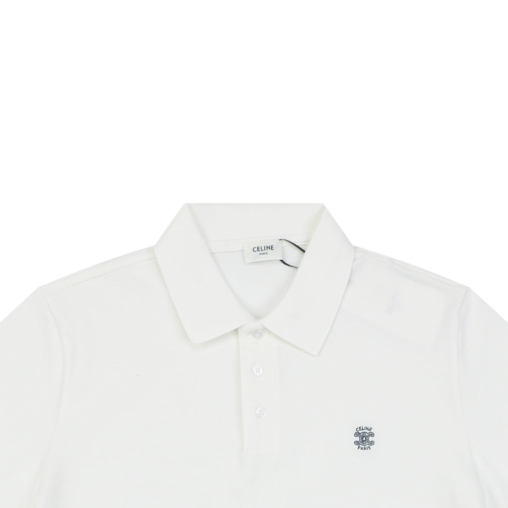 Celine Arc de Triomphe Embroidered Polo Short Sleeve — White