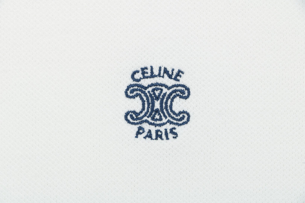 Celine Arc de Triomphe Embroidered Polo Short Sleeve — White