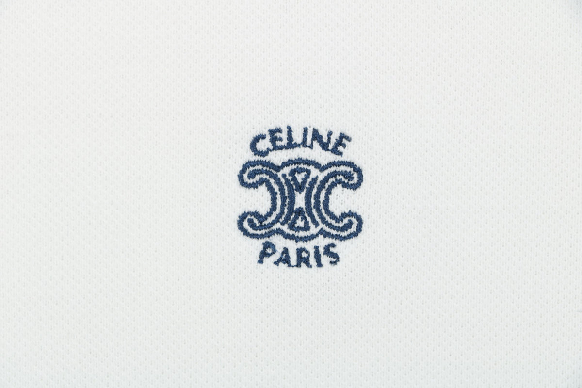 Celine Arc de Triomphe Embroidered Polo Short Sleeve — White