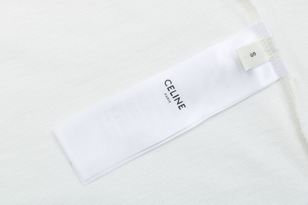 Celine Arc de Triomphe Embroidered Polo Short Sleeve — White
