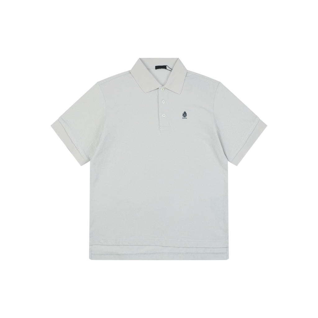 Prada Crest Badge Embroidered Polo Short Sleeve — Off White