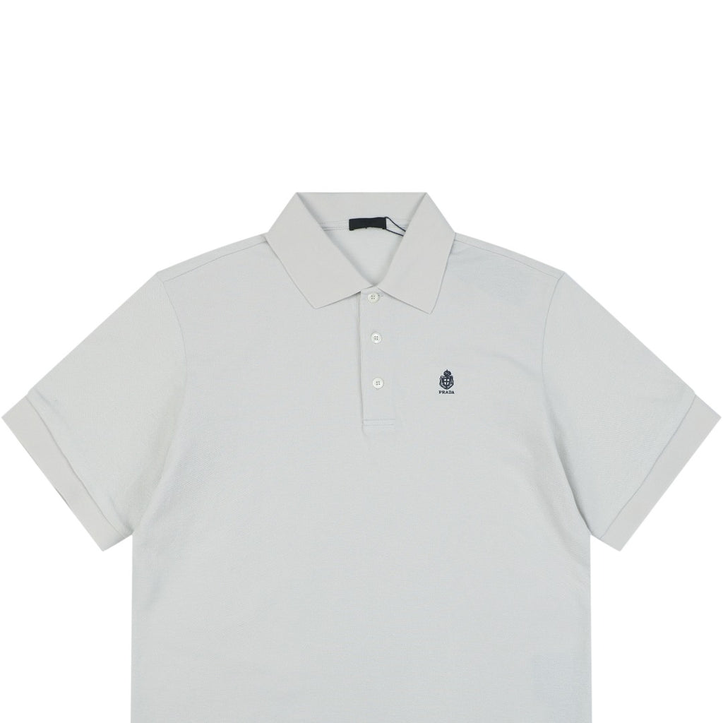 Prada Crest Badge Embroidered Polo Short Sleeve — Off White