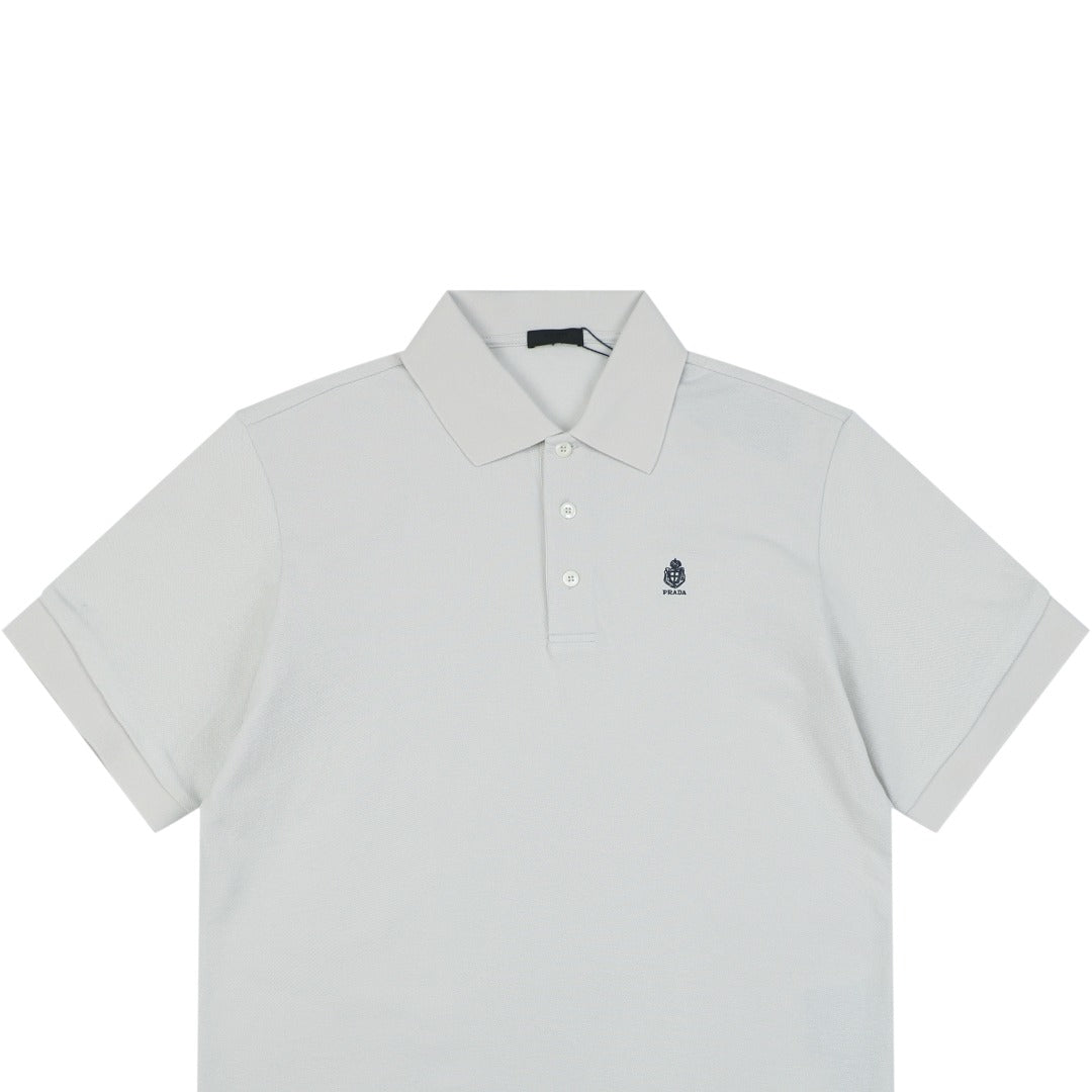 Prada Crest Badge Embroidered Polo Short Sleeve — Off White