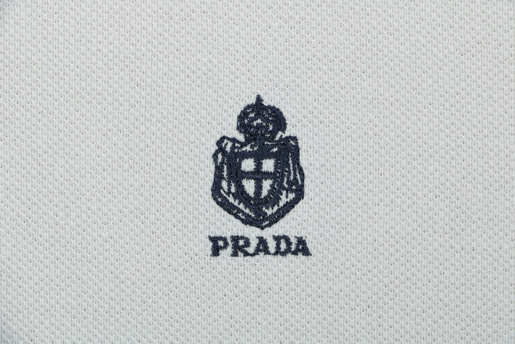 Prada Crest Badge Embroidered Polo Short Sleeve — Off White