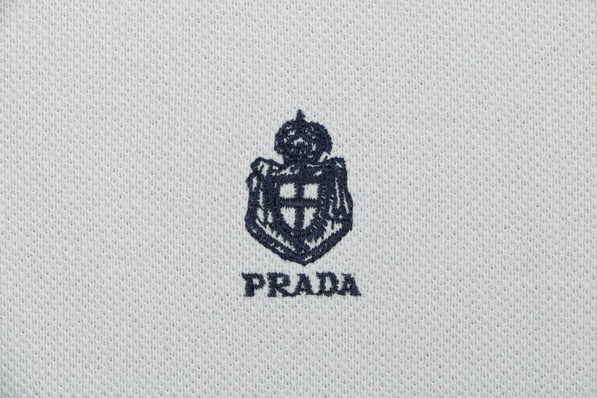 Prada Crest Badge Embroidered Polo Short Sleeve — Off White