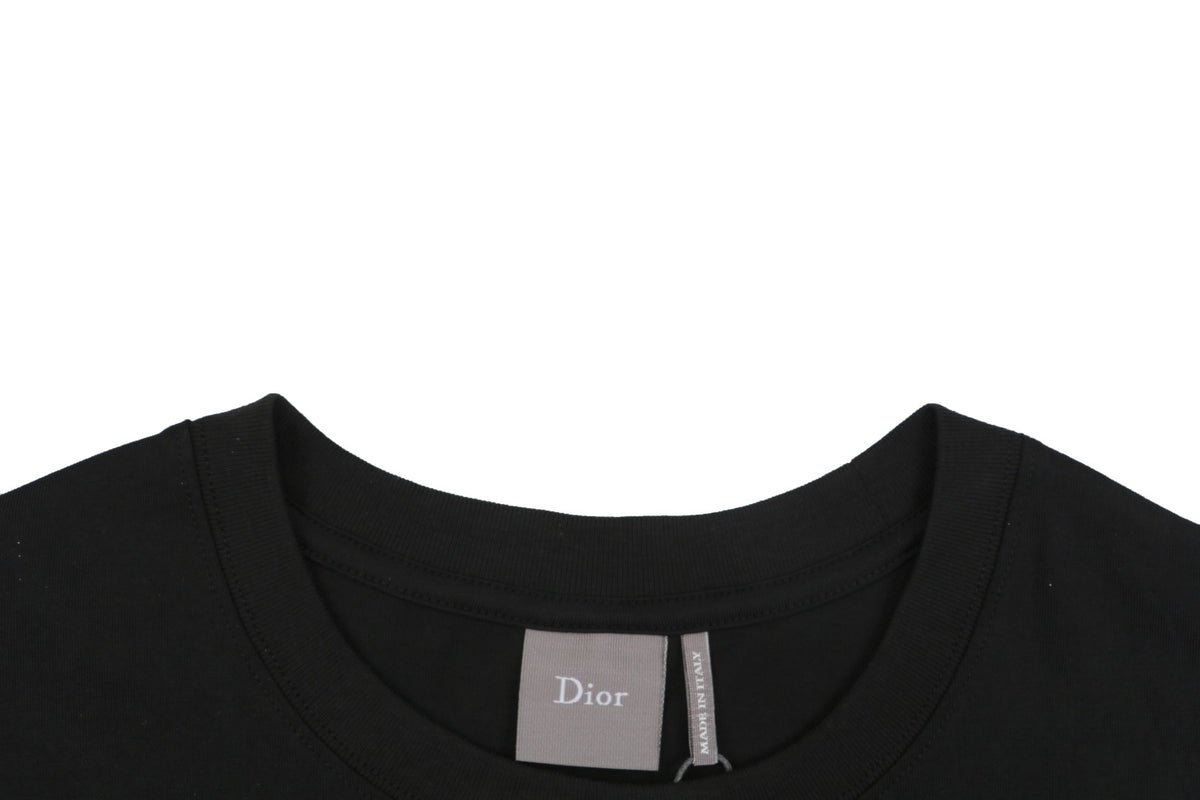 Dior Floral Bouquet Dio Embroidered Short Sleeve Tee — Black