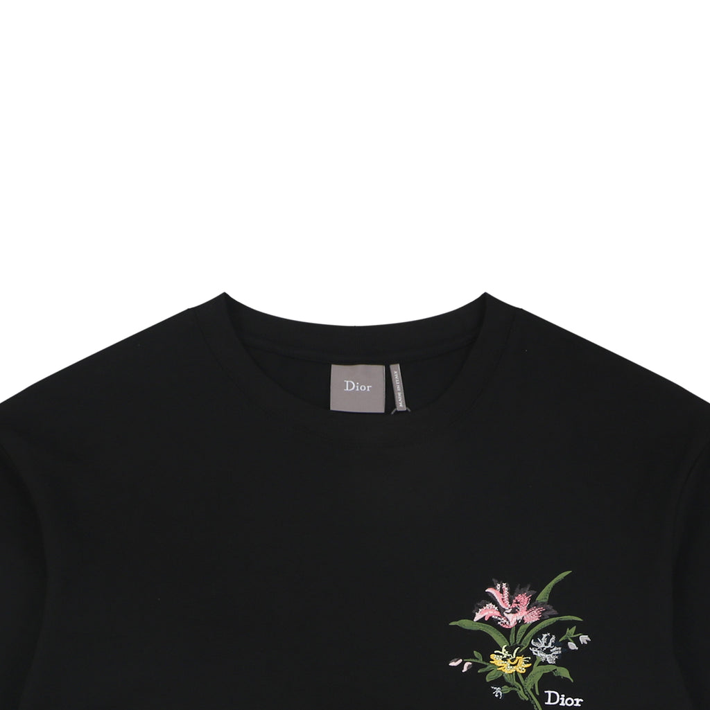 Dior Floral Bouquet Dio Embroidered Short Sleeve Tee — Black