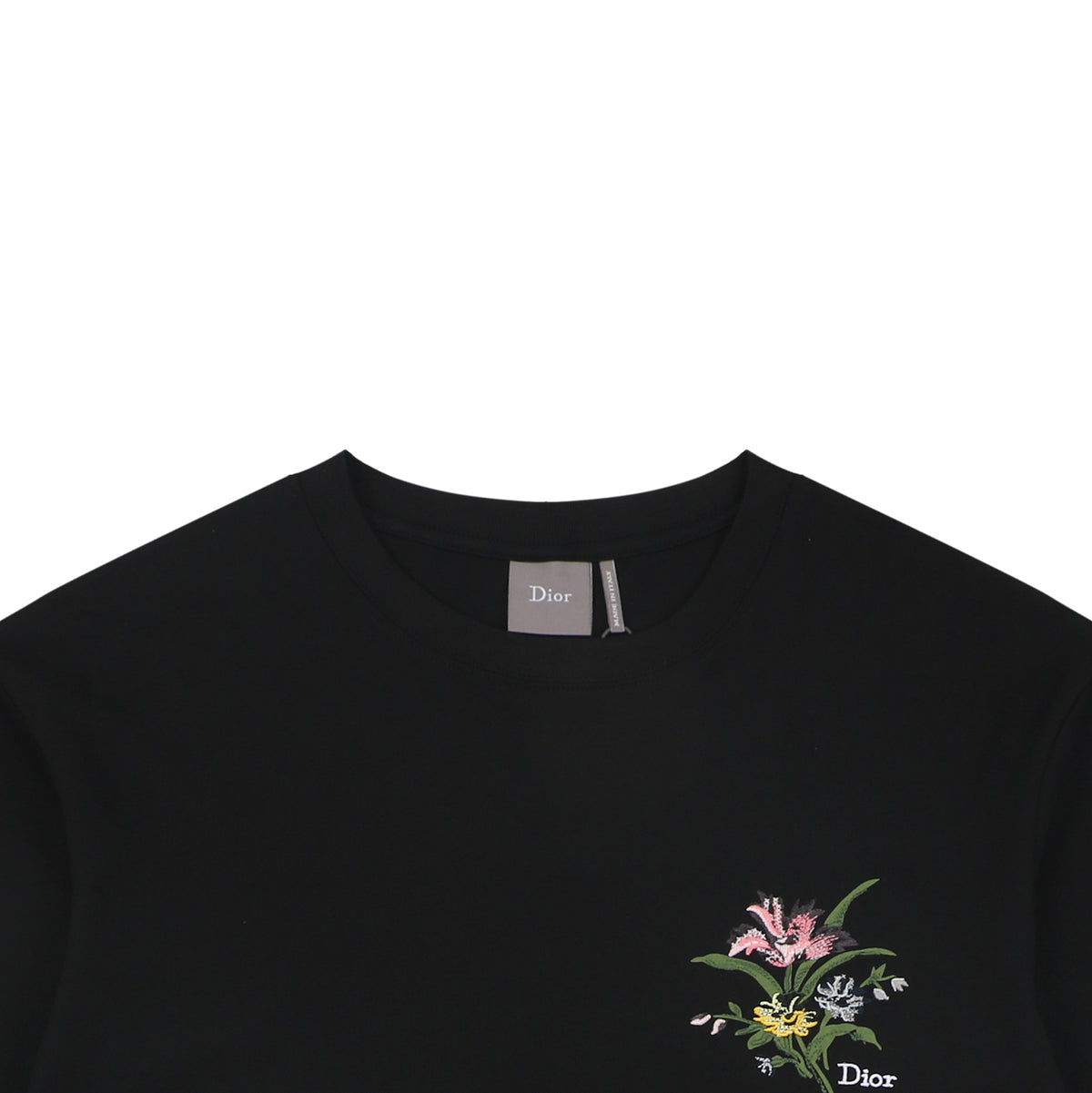 Dior Floral Bouquet Dio Embroidered Short Sleeve Tee — Black