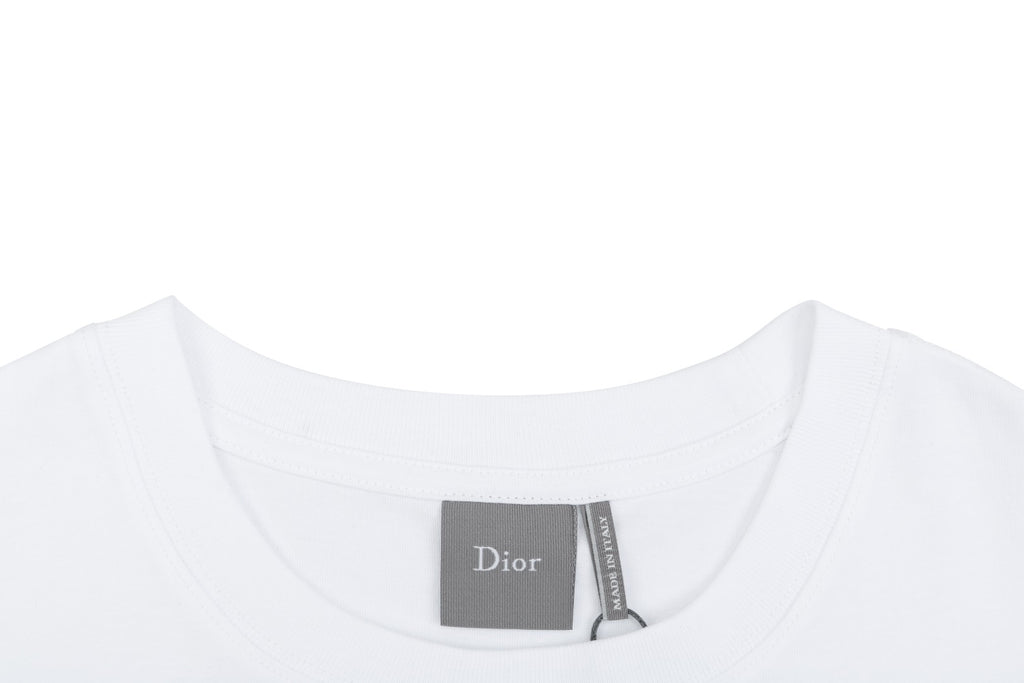 Dior Floral Bouquet Dio Embroidered Short Sleeve Tee — White