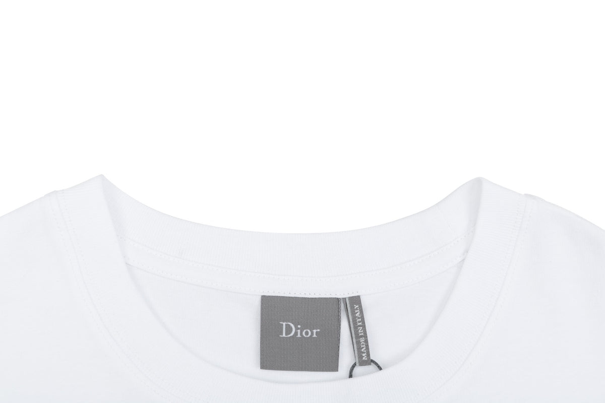 Dior Floral Bouquet Dio Embroidered Short Sleeve Tee — White