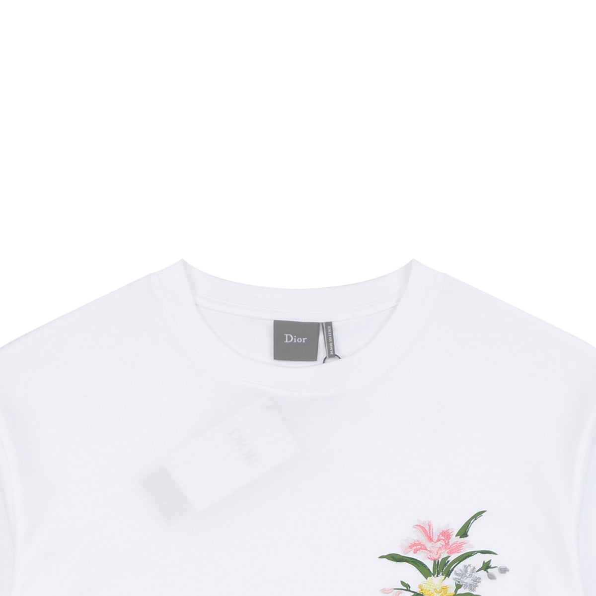 Dior Floral Bouquet Dio Embroidered Short Sleeve Tee — White