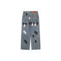 Chrome Hearts Black & White Cross Leather Patch Denim Jeans — Vintage Blue