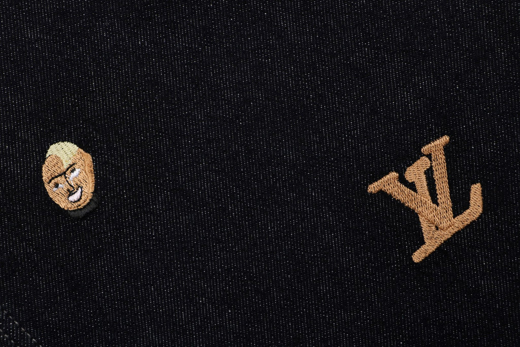 Louis Vuitton Monogram Mini Portrait Embroidered Wide-Leg Denim Jeans — Black