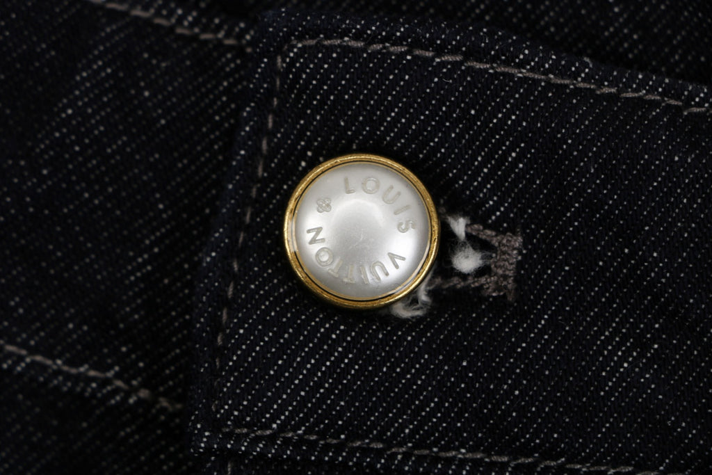 Louis Vuitton Monogram Mini Portrait Embroidered Wide-Leg Denim Jeans — Black