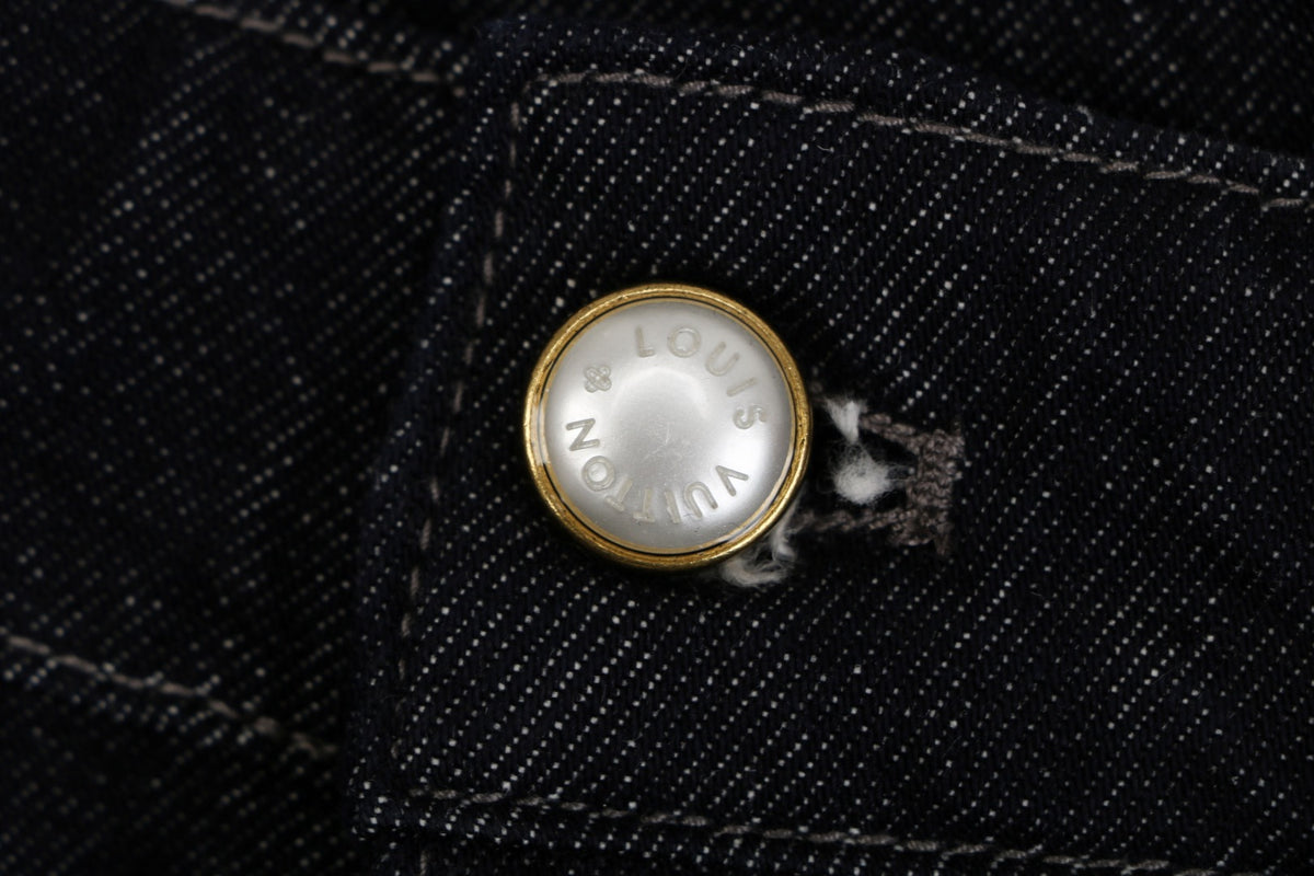 Louis Vuitton Monogram Mini Portrait Embroidered Wide-Leg Denim Jeans — Black