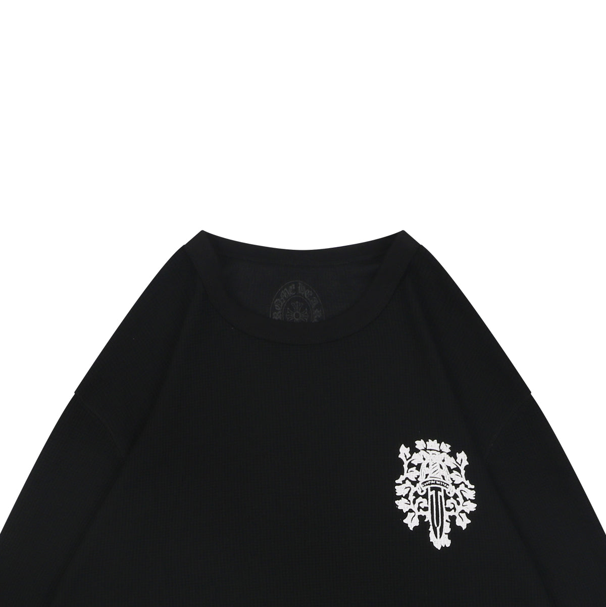 Chrome Hearts Waffle-Knit Vine Sword Crest Print Long Sleeve — Black