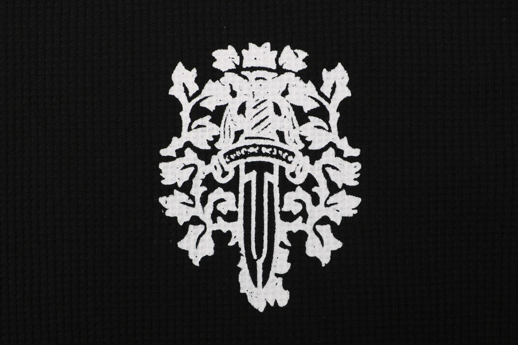Chrome Hearts Waffle-Knit Vine Sword Crest Print Long Sleeve — Black