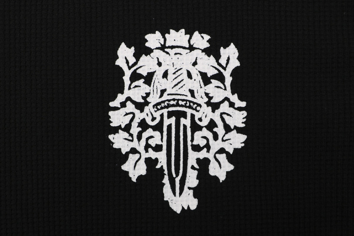 Chrome Hearts Waffle-Knit Vine Sword Crest Print Long Sleeve — Black