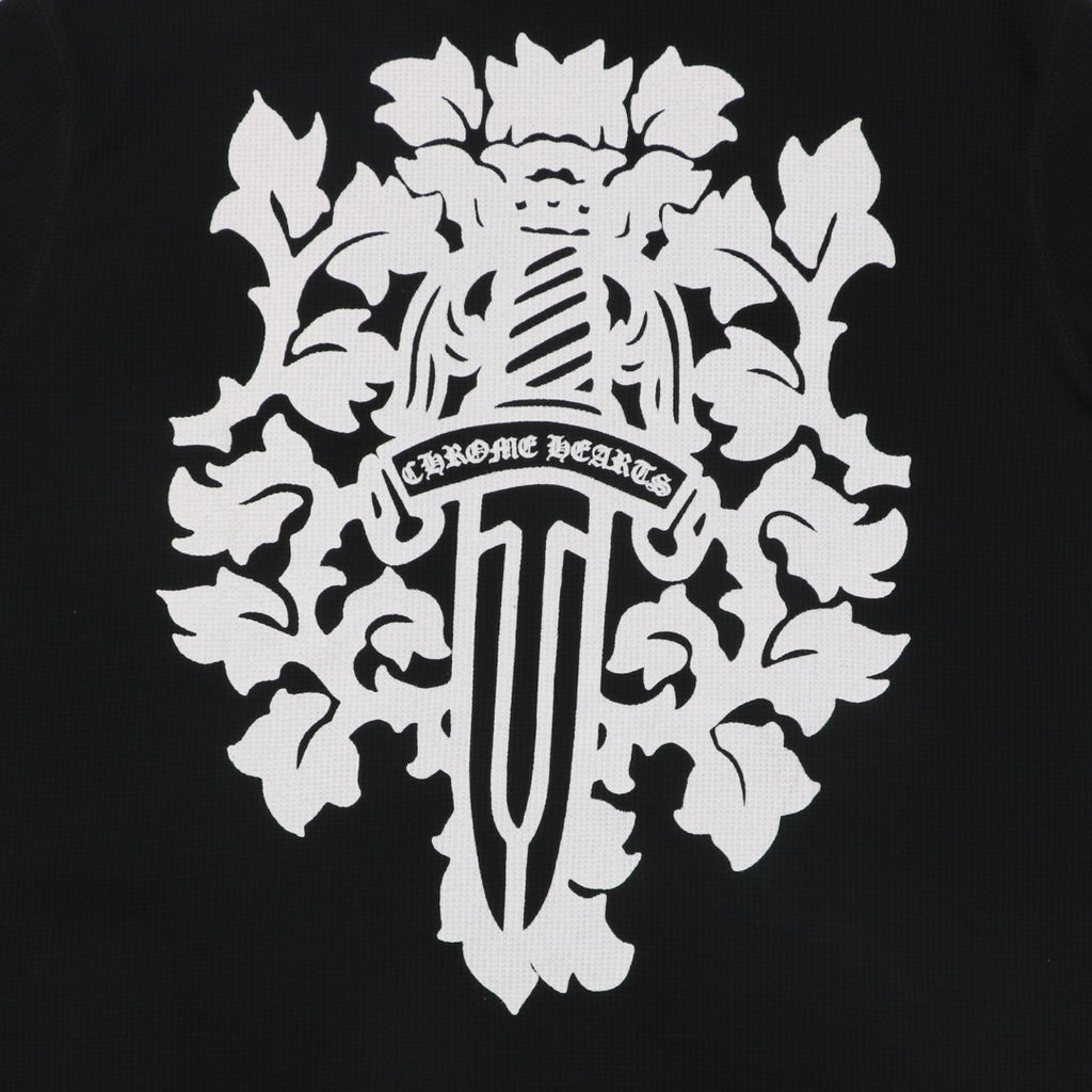 Chrome Hearts Waffle-Knit Vine Sword Crest Print Long Sleeve — Black