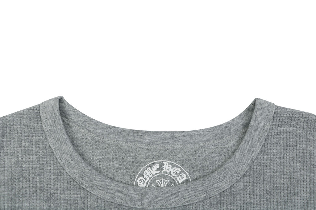 Chrome Hearts Waffle-Knit Vine Sword Crest Print Long Sleeve — Grey
