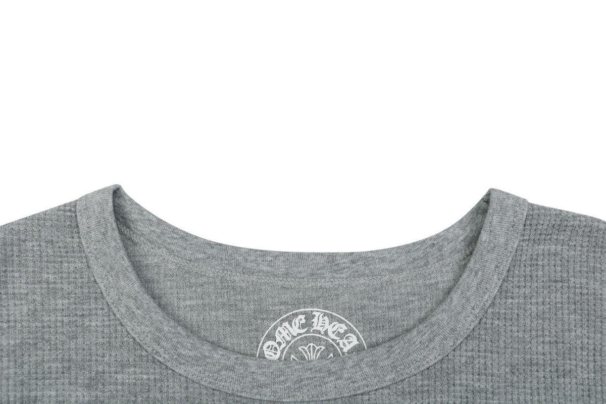 Chrome Hearts Waffle-Knit Vine Sword Crest Print Long Sleeve — Grey