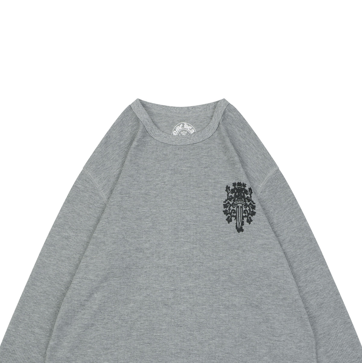 Chrome Hearts Waffle-Knit Vine Sword Crest Print Long Sleeve — Grey