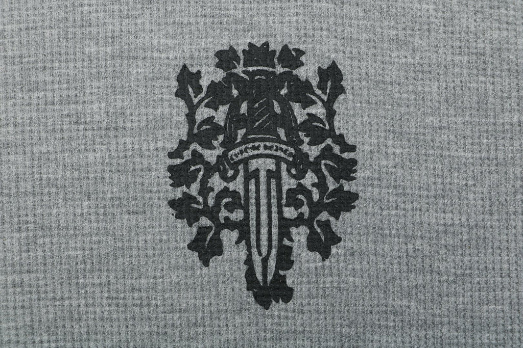 Chrome Hearts Waffle-Knit Vine Sword Crest Print Long Sleeve — Grey