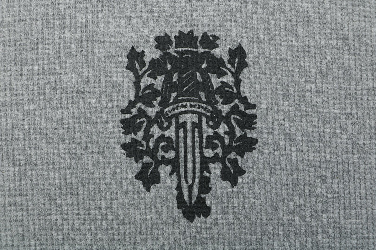 Chrome Hearts Waffle-Knit Vine Sword Crest Print Long Sleeve — Grey