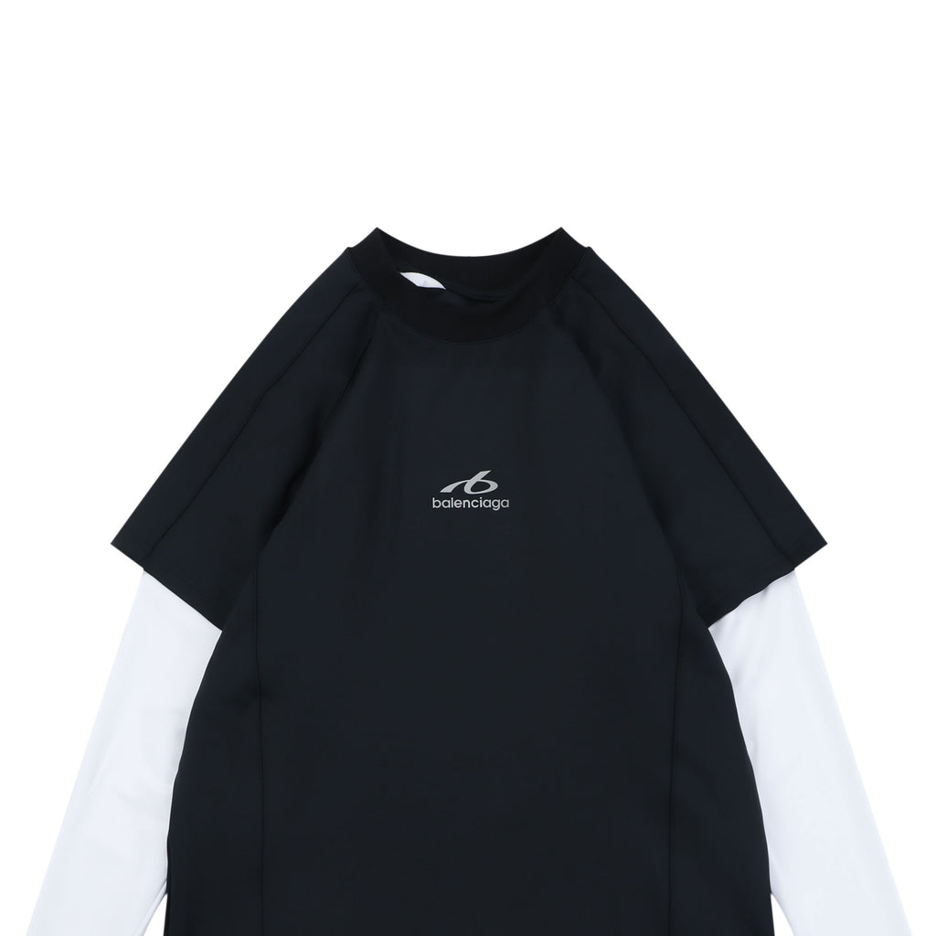 Balenciaga Reflective Ring Logo Dry-Fit Faux Two-Piece Long Sleeve — Black White