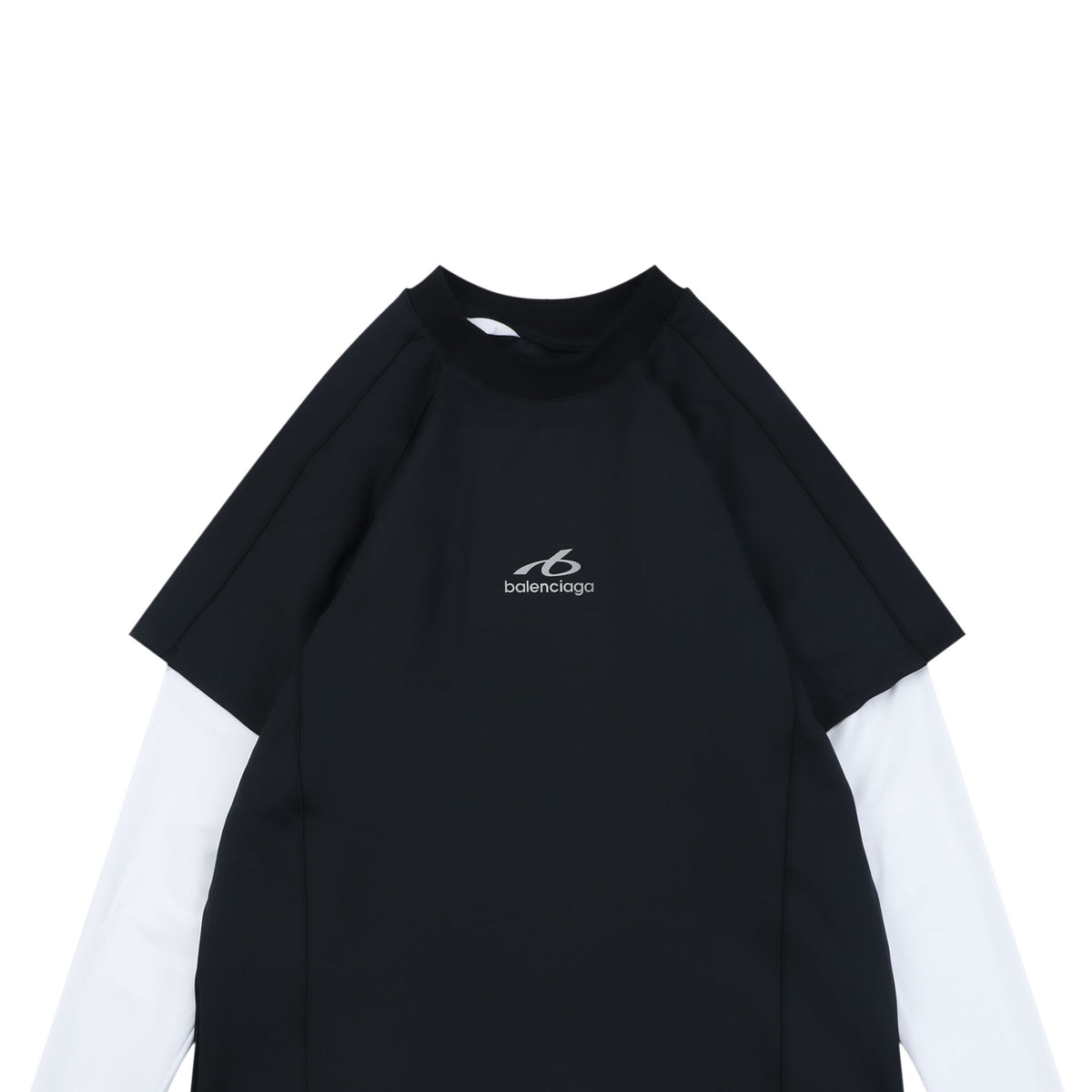 Balenciaga Reflective Ring Logo Dry-Fit Faux Two-Piece Long Sleeve — Black White