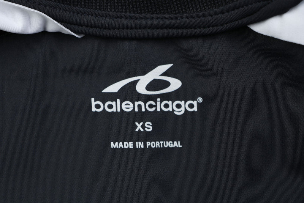 Balenciaga Reflective Ring Logo Dry-Fit Faux Two-Piece Long Sleeve — Black White
