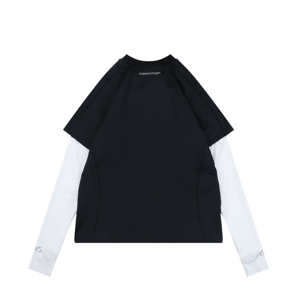 Balenciaga Reflective Ring Logo Dry-Fit Faux Two-Piece Long Sleeve — Black White