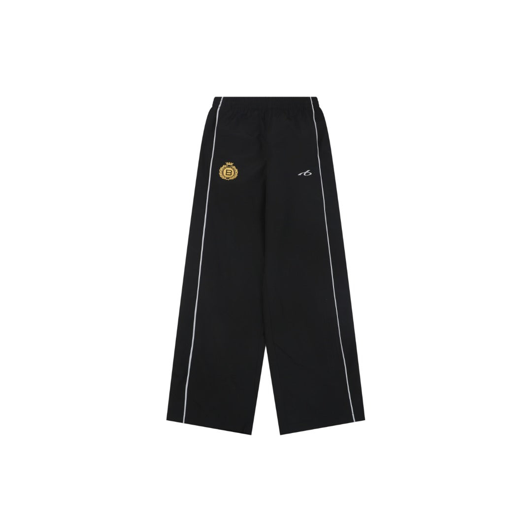 Balenciaga Wheat Crest B Logo Reflective Woven Track Pants — Black