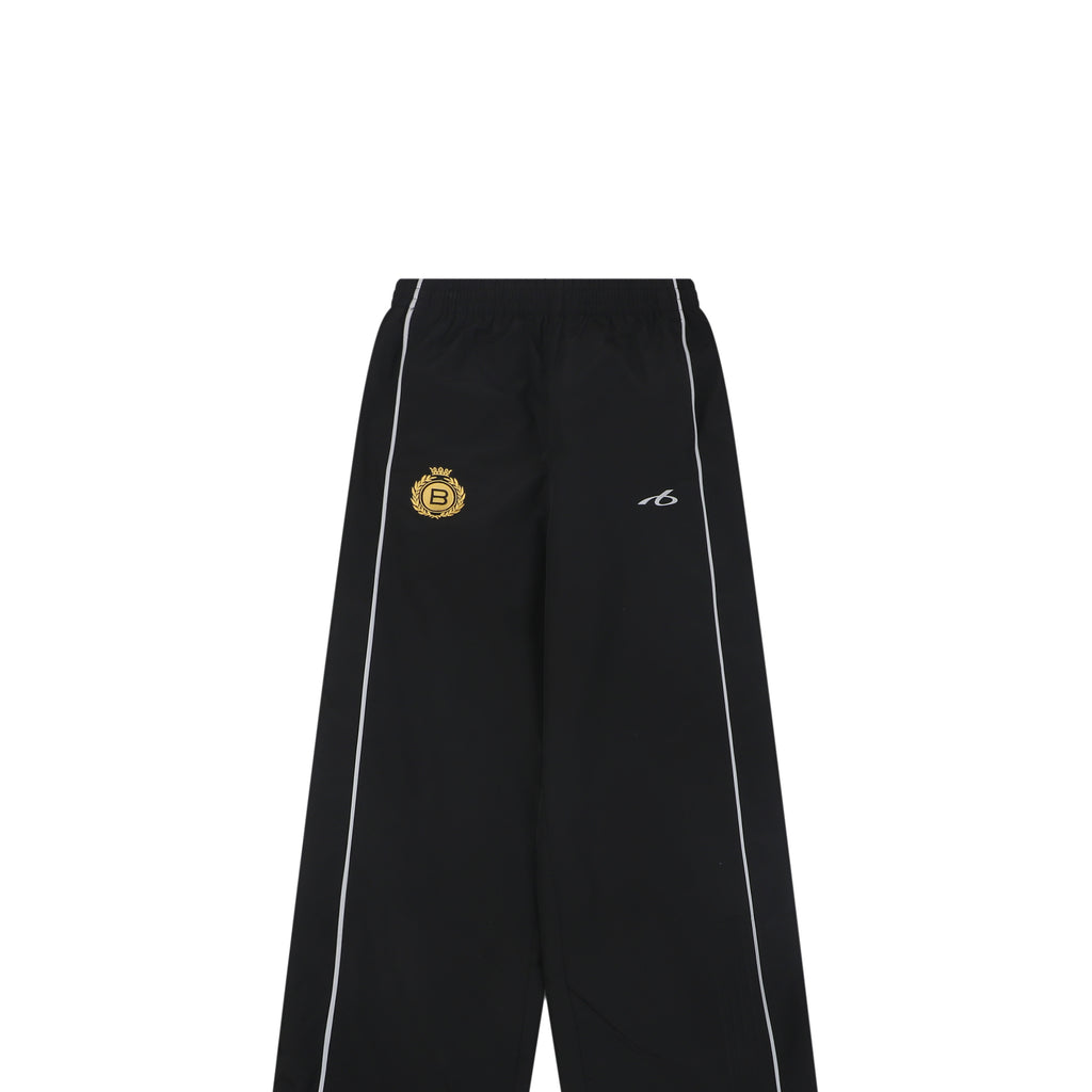 Balenciaga Wheat Crest B Logo Reflective Woven Track Pants — Black