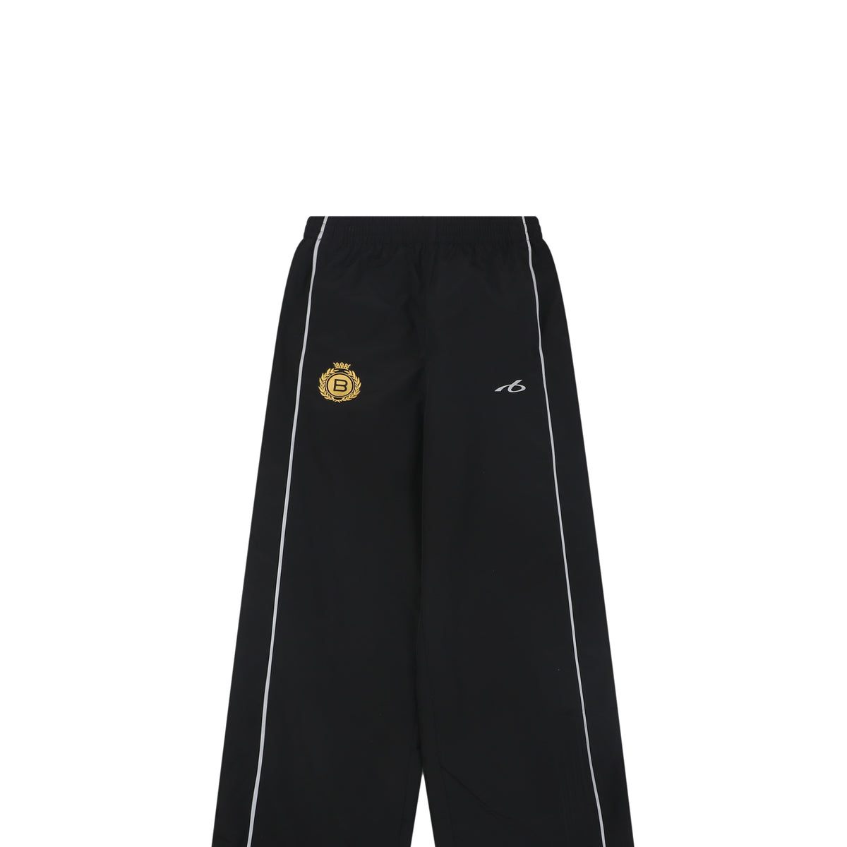 Balenciaga Wheat Crest B Logo Reflective Woven Track Pants — Black