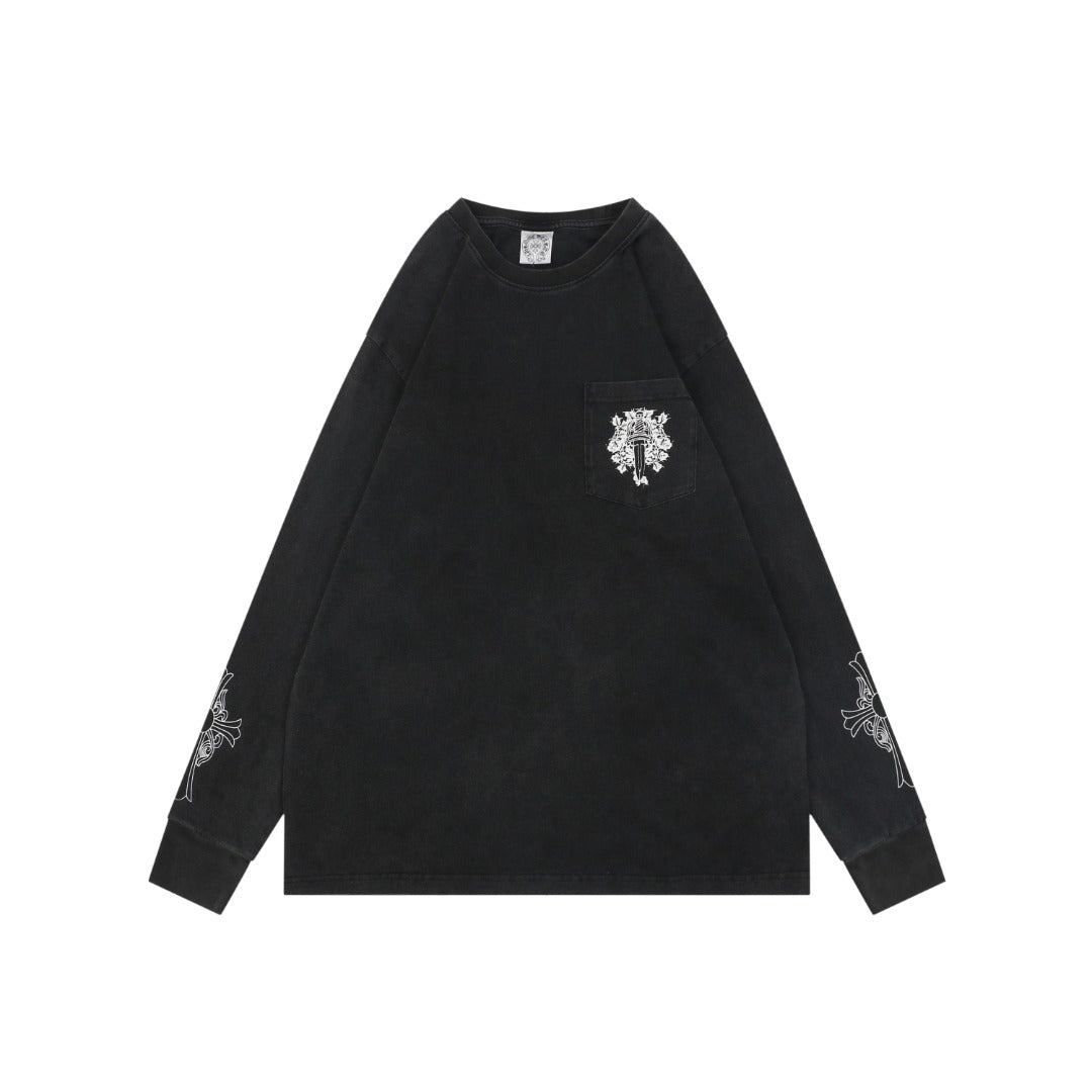 Chrome Hearts Pocket Vine Sword Print Long Sleeve Tee — Black