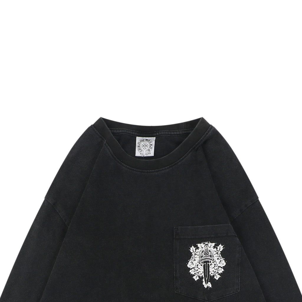 Chrome Hearts Pocket Vine Sword Print Long Sleeve Tee — Black