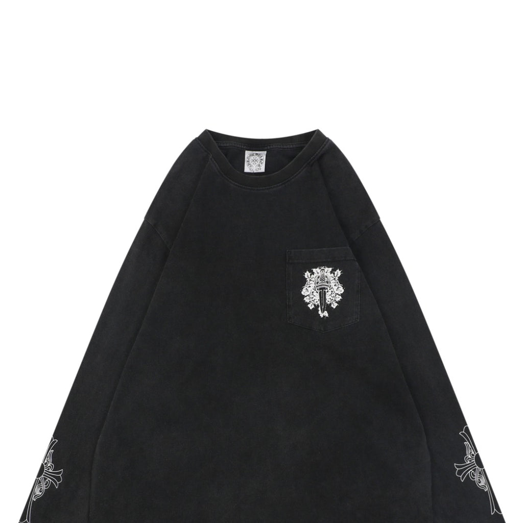 Chrome Hearts Pocket Vine Sword Print Long Sleeve Tee — Black