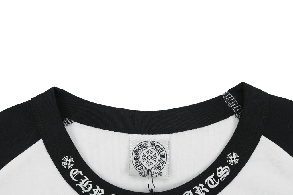 Chrome Hearts Sanskrit Collar Colorblock Raglan Long Sleeve Tee — White Black