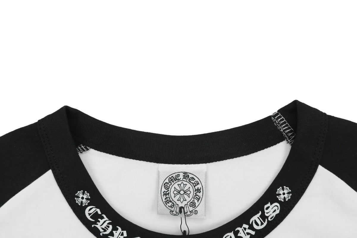 Chrome Hearts Sanskrit Collar Colorblock Raglan Long Sleeve Tee — White Black