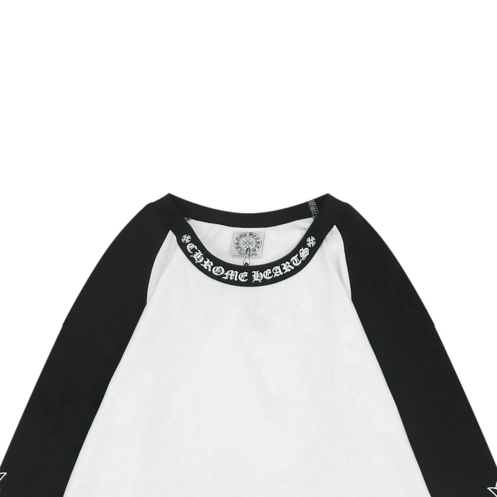 Chrome Hearts Sanskrit Collar Colorblock Raglan Long Sleeve Tee — White Black