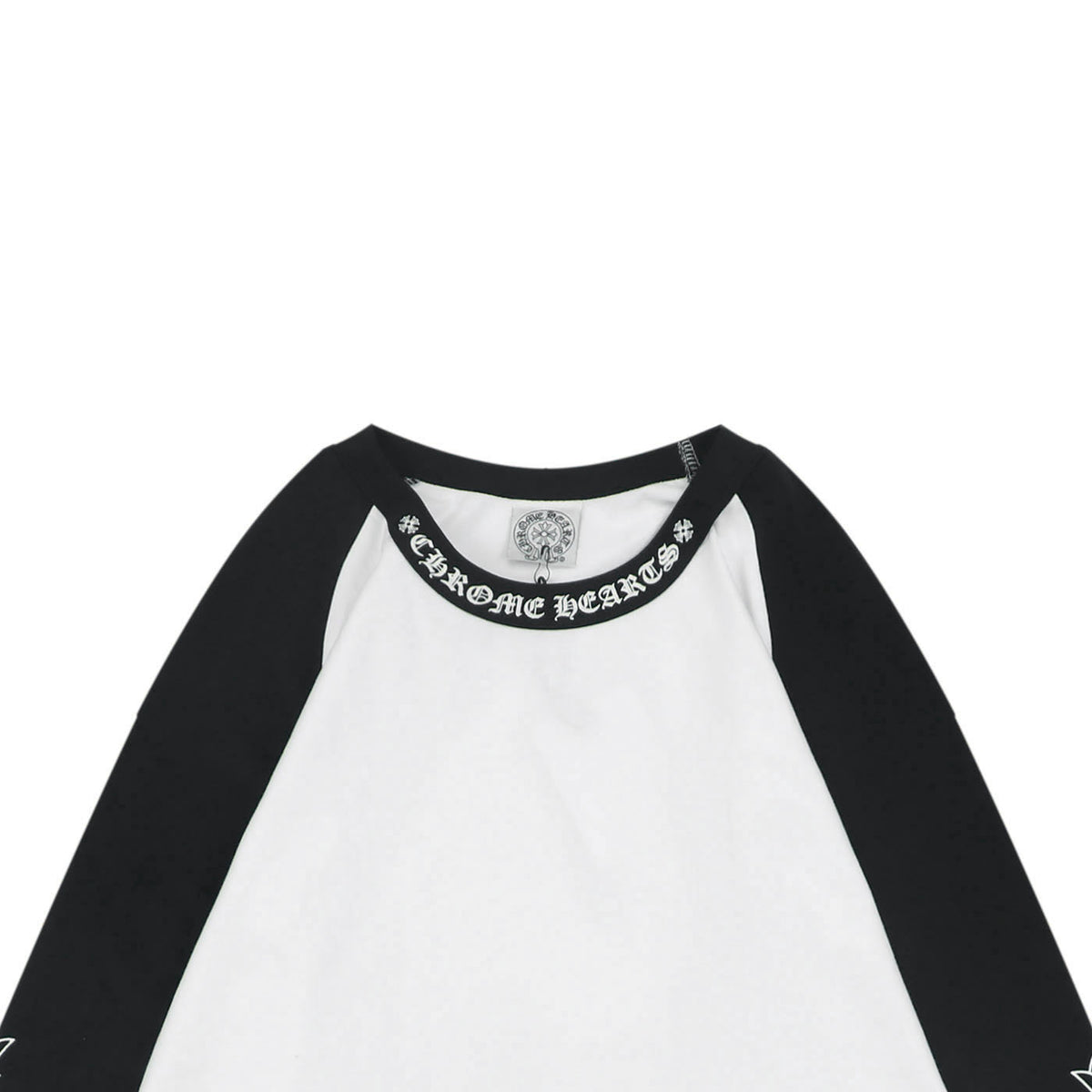 Chrome Hearts Sanskrit Collar Colorblock Raglan Long Sleeve Tee — White Black