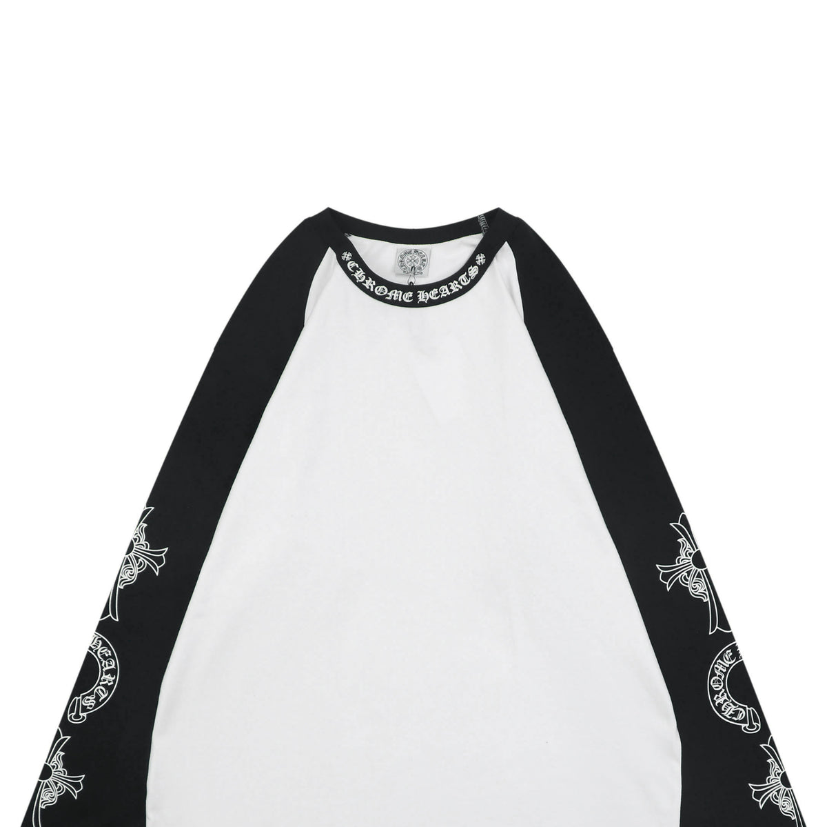 Chrome Hearts Sanskrit Collar Colorblock Raglan Long Sleeve Tee — White Black