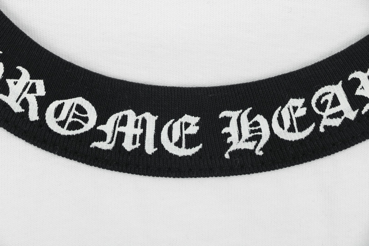 Chrome Hearts Sanskrit Collar Colorblock Raglan Long Sleeve Tee — White Black
