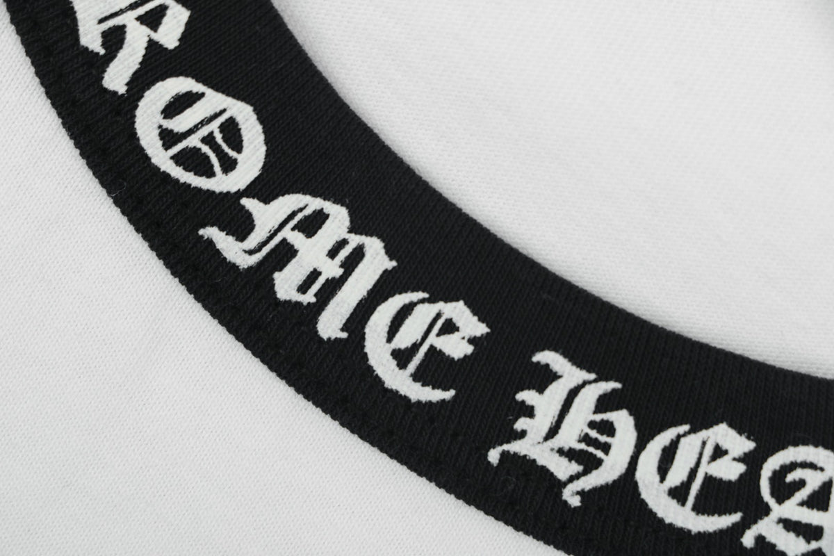 Chrome Hearts Sanskrit Collar Colorblock Raglan Long Sleeve Tee — White Black